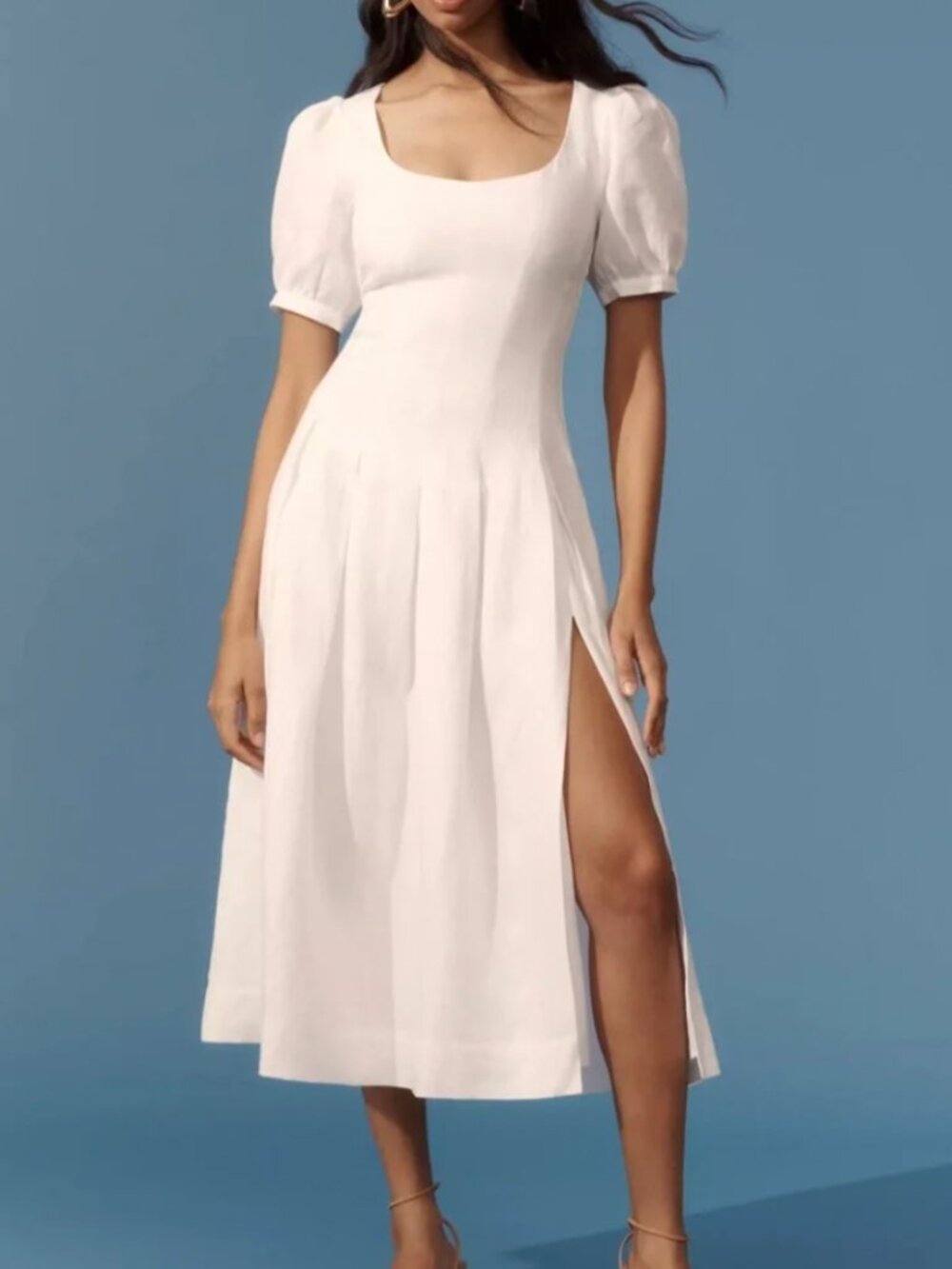 ✨ SALE✨Reformation Coucou Linen Midi Dress Pure White Spring French Wedding 2/4